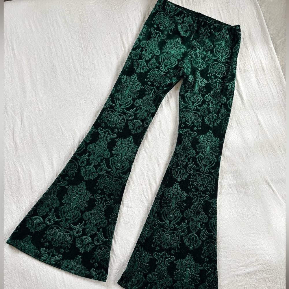 Flare Street Green Velvet Burnout Pants L
